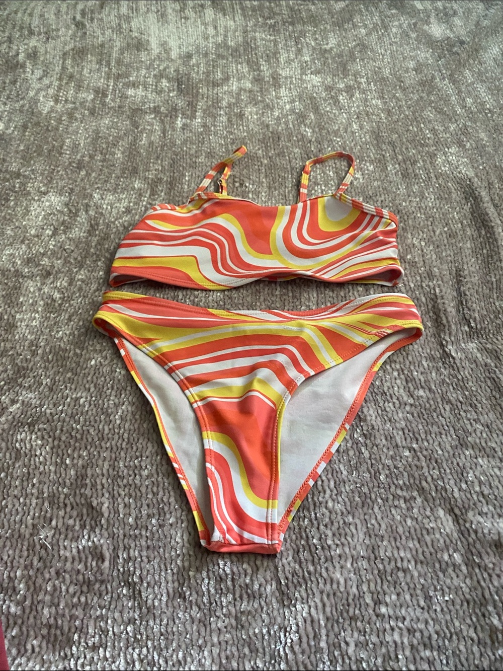 Swirl Print Two-Piece Bikini Set in Orange, Yellow & White